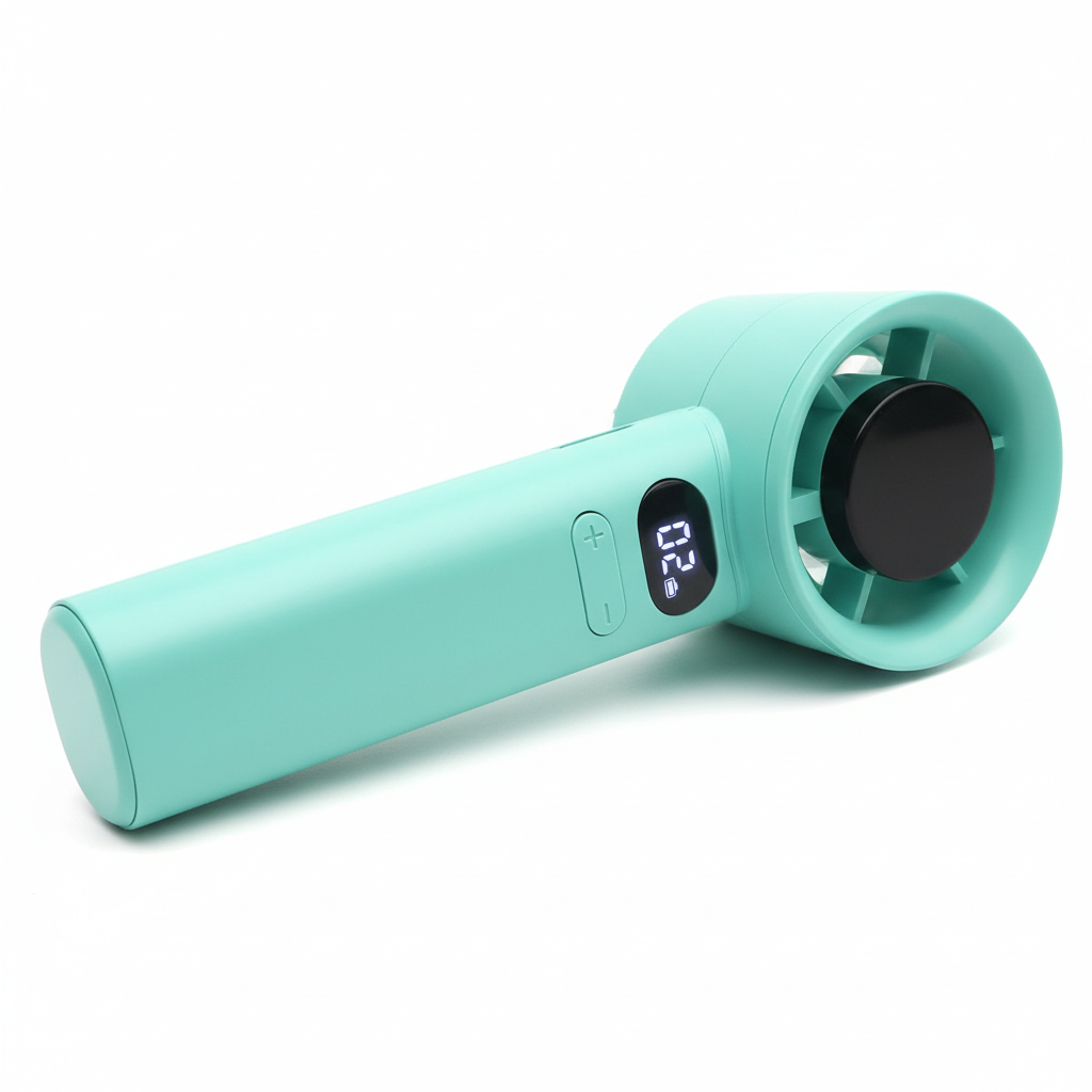 Portable Handheld Mini Fan - Teal Cyan with LED Display