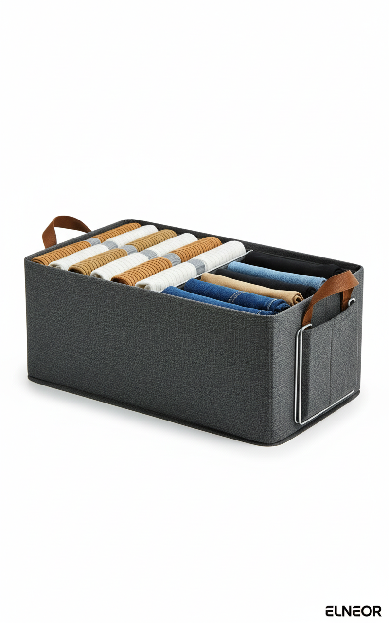 26 Liter Wardrobe Organizer Storage Box - Pack of 4 with Metal Frame & Leather Handles