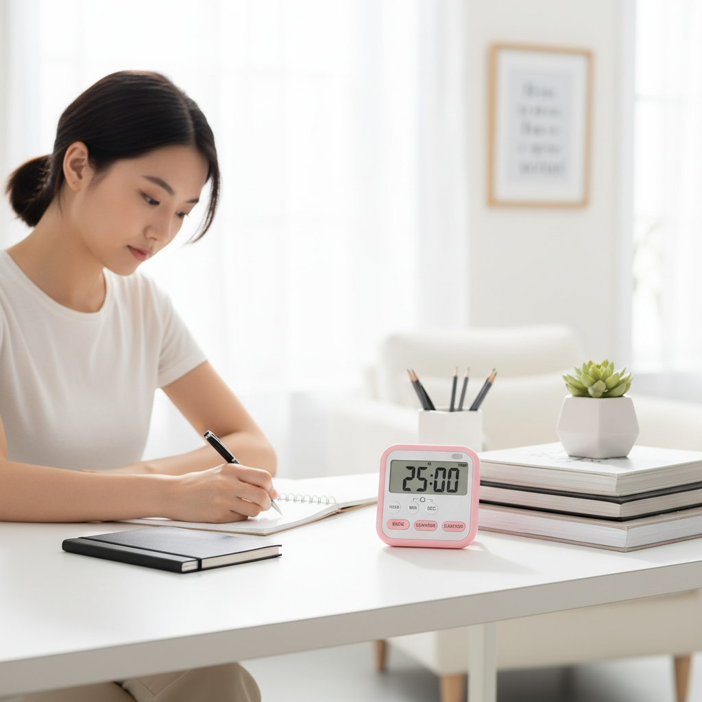 ELNEOR Digital Kitchen Timer Pink – Study Desk Lifestyle
