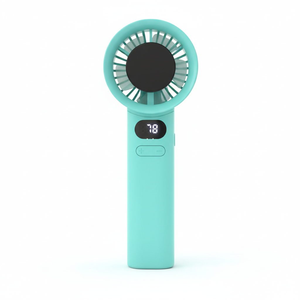 Portable Handheld Mini Fan - Teal Cyan with LED Display
