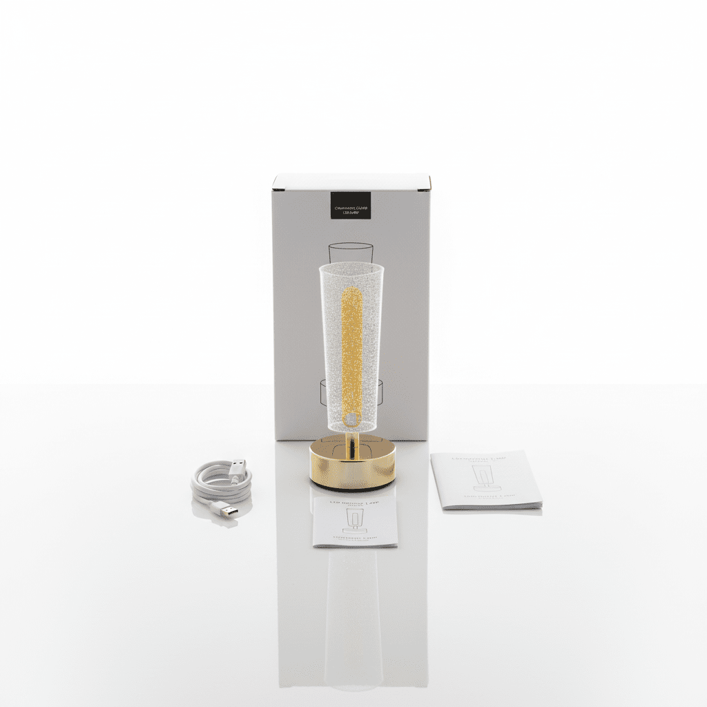 LED Champagne Bubble Lamp - Cordless Table Light | Golden Particle Design | Gold Brass Base - Elneor Ambient Lighting