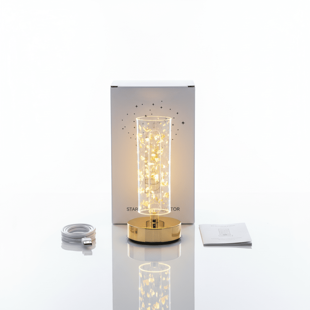 LED Starry Projection Lamp - Cordless Table Light | Cloud Particle Design | Gold Brass Base - Elneor Ambient Lighting