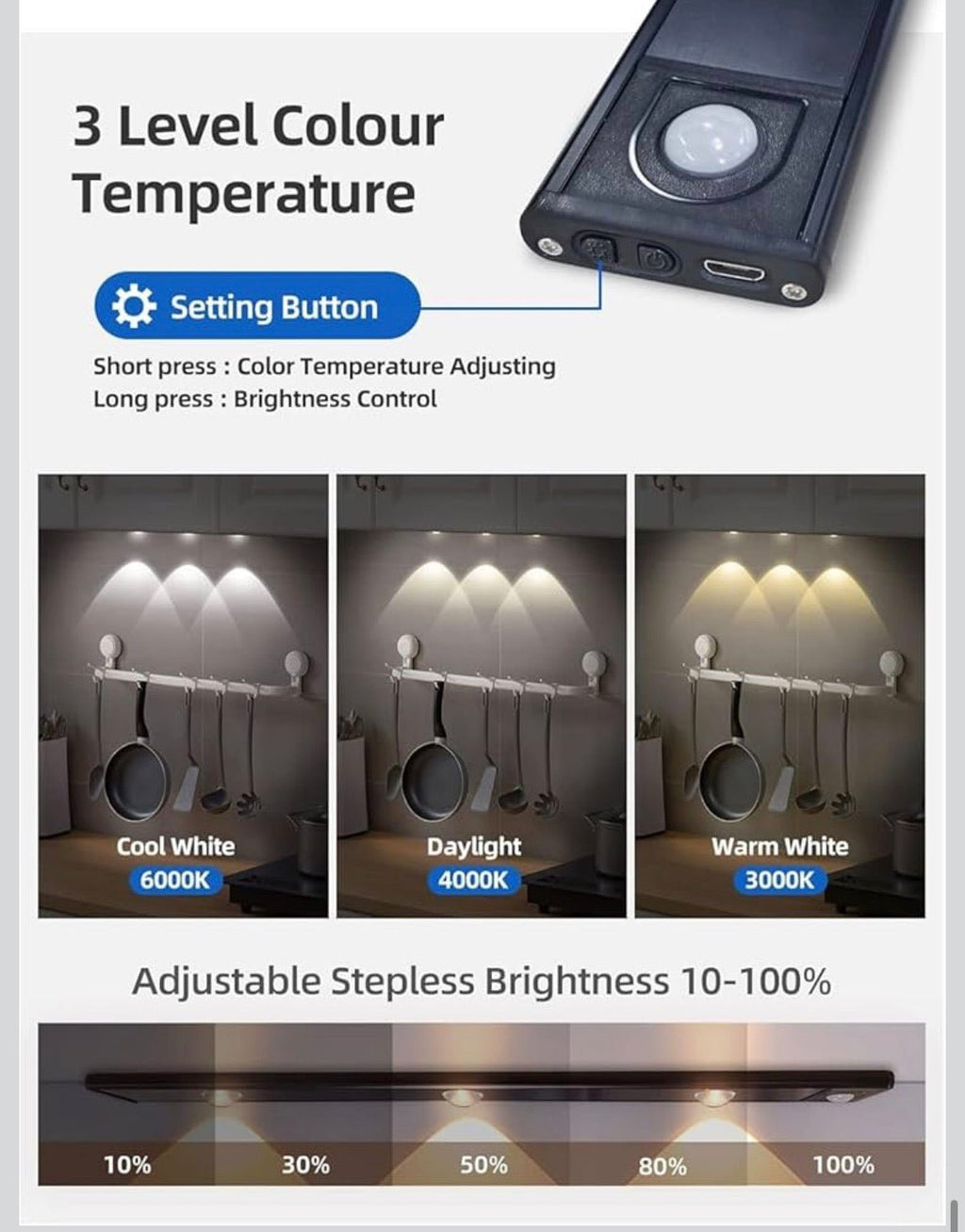 Motion Sensor Cabinet Light - USB Rechargeable LED Under Cabinet Lighting - ELNEOR