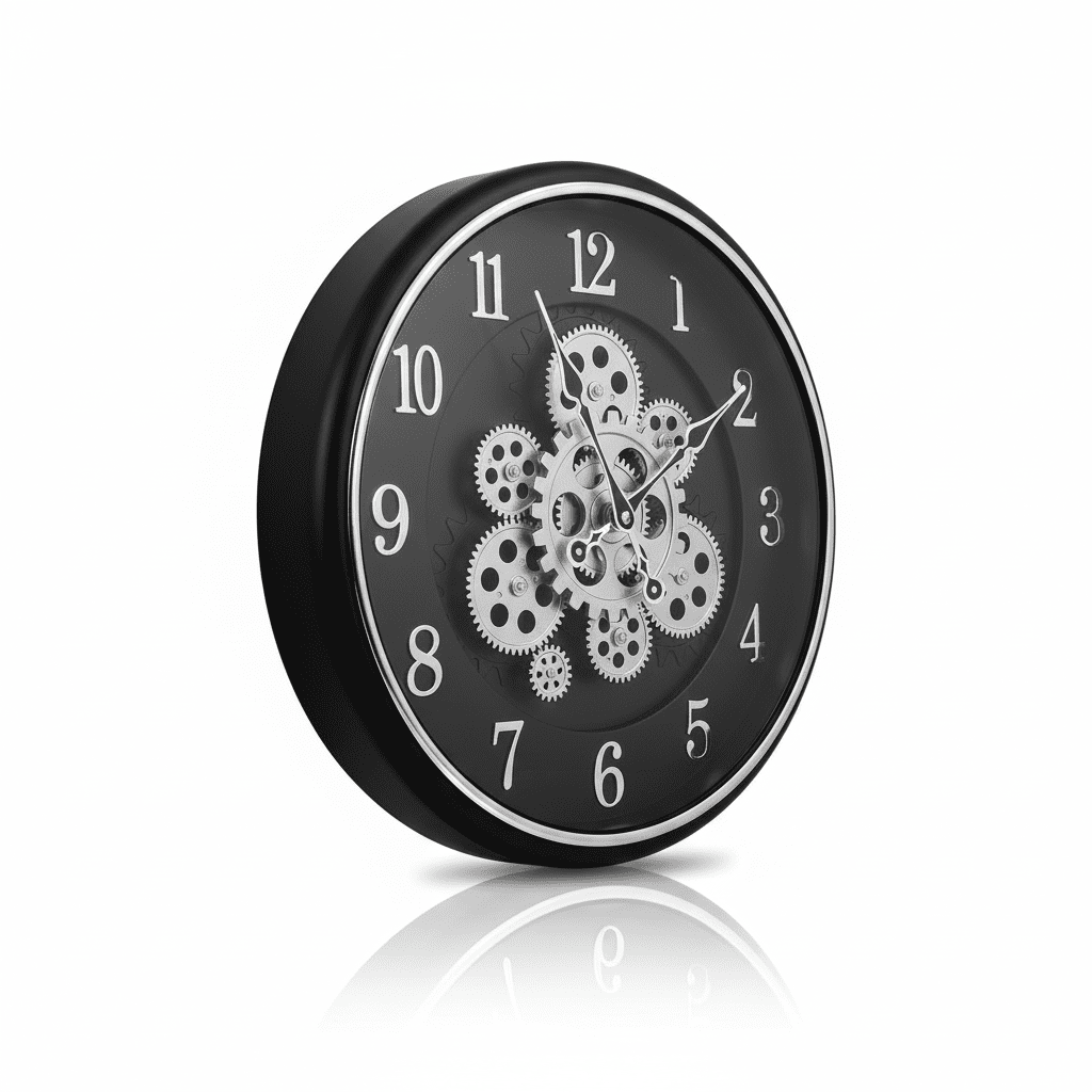 Premium Black & Silver Gear Wall Clock - Luxury Industrial Design - Elneor Decor