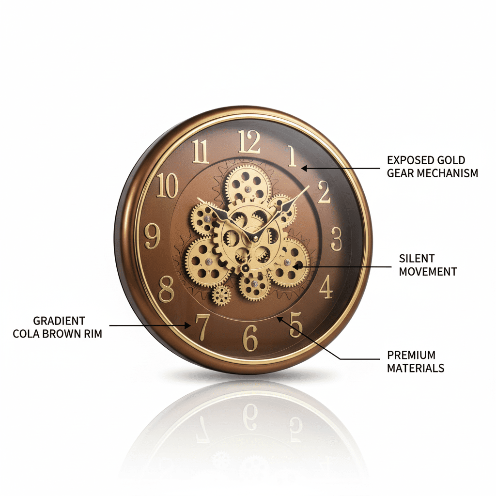Premium Cola Gold Gear Wall Clock - Warm Gradient Design - Elneor Decor