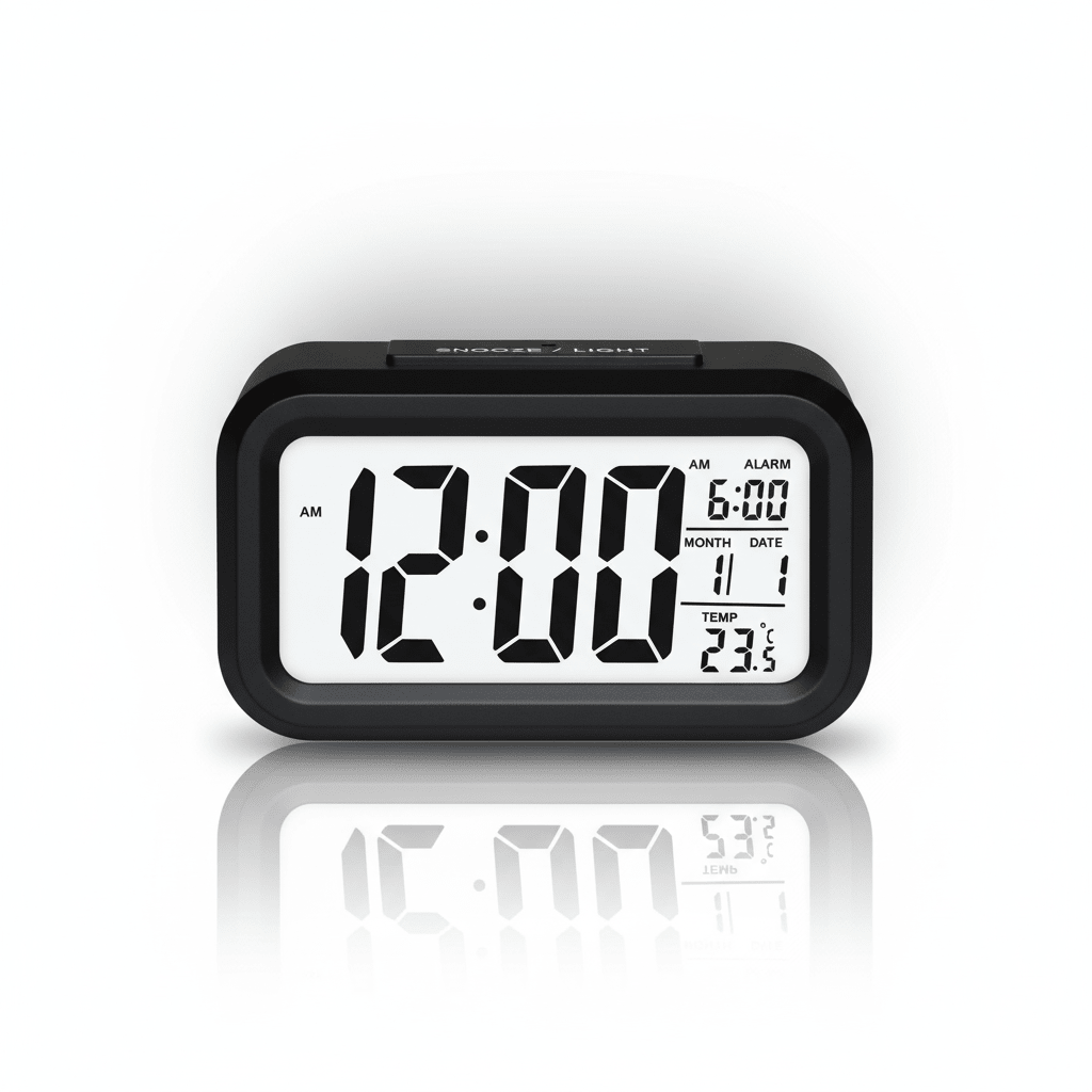 Smart Digital Alarm Clock - Large LCD Display with Temperature & Date - ELNEOR